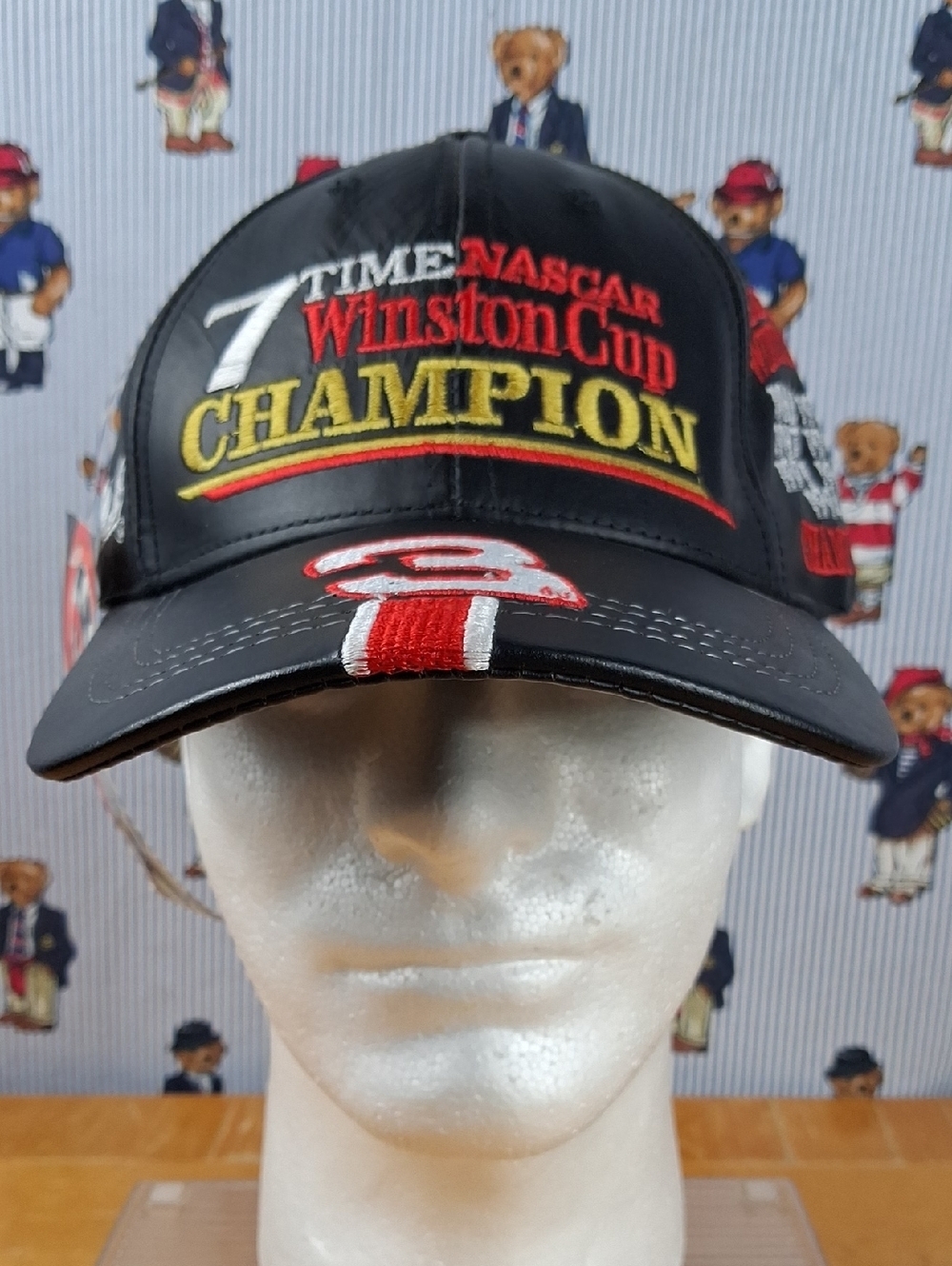 Vintage Y2k Dale Earnhardt 7 Time Winston Cup Champion Logo Black Leather Hat